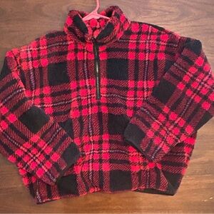 Chaps Red and Black Plaid Teddy Jacket